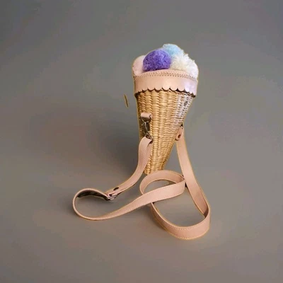 Bandolera de Colección SeaGrass Ava Rosa Paja Cuero Genuino Cono de Helado Cuerno Bolso Foto 1 de 4