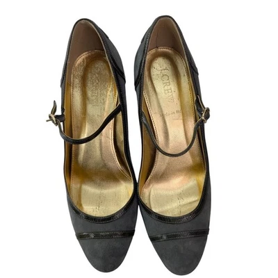 J Crew 女式高跟鞋 6.5 码黑色皮革鞋面近趾 Mary Jane 意大利制造 — 第 1/4 张图片