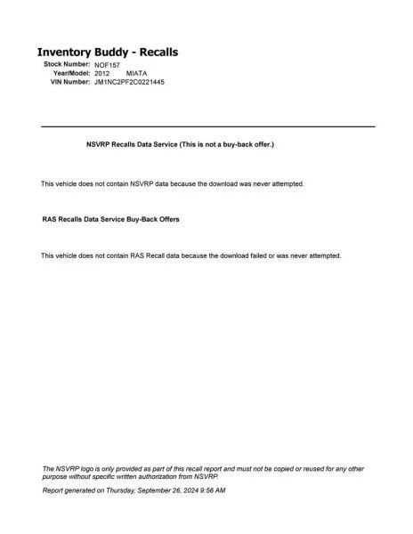 Engine 2.0L VIN F 8th Digit Fits 08-15 MAZDA MX-5 MIATA 2623701 - Image 1 of 2