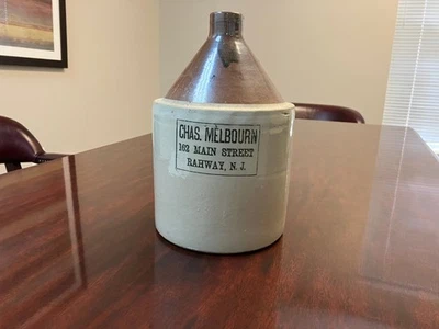 jarra antigua de gres estampada/estencida Chas. Melbourn 162 Main St. Rahway NJ  Foto 1 de 4
