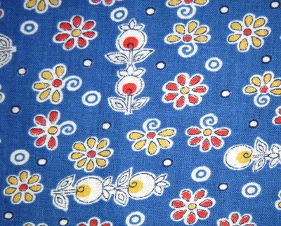 Tela de saco de alimentación de colección completamente abierta fondo azul rojo amarillo flores MOD 36,5x44,5" Foto 1 de 4