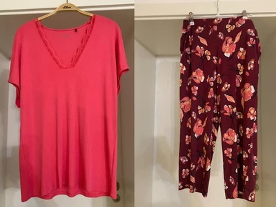 Damen Schlafanzug 2-tlg Schiesser Mix&Relax Gr. 44/42 rot/weinrot bunt * 1x getr - Bild 1 von 4