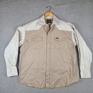 Wrangler Men's XL Heavy Cotton Shirt Tan Long Sleeve Pearl Snap Western Cowboy - Picture 1 of 7