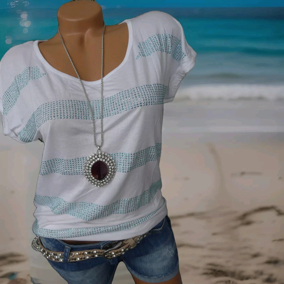 LTB Shirt mit Pailletten Gr. XS weiß (258) NEU - Bild 1 von 1