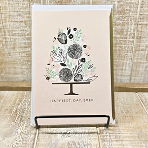 Hallmark Signatur Hochzeit Grußkarte Pfirsich Blumen Kuchen Glücklichster Tag - Bild 1 von 6