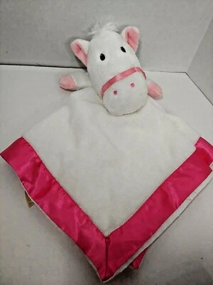 Dandee Blanco Caballo Pony Rosa Satinado Ribete Bebé Manta de Seguridad Sin Usar Lovey Foto 1 de 4