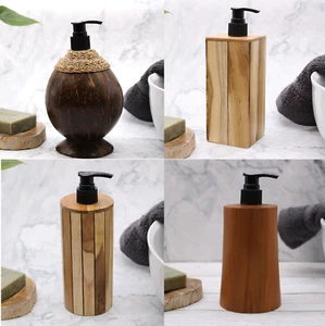 Natural Teakwood Soap Dispenser Pump Natural Wood Eco Friendly Wooden Vegan - Picture 1 of 9