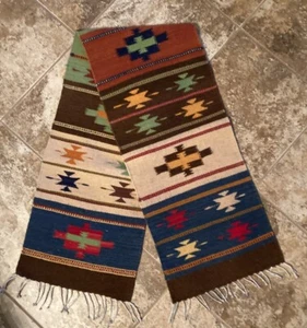 Zapotec Style Wool Table Runner NWOT 73”x15” Earth Tones Handmade - Picture 1 of 7
