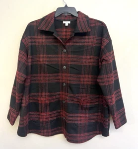 J. Jill Buffalo Red Plaid Jacket Size XL Fleece Button Down Outdoors - Picture 1 of 9