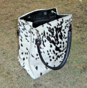 Hair On Fur Cowhide Bucket Handbag Women Daily Wear Leather Shoulder Black Purse - Picture 1 of 3