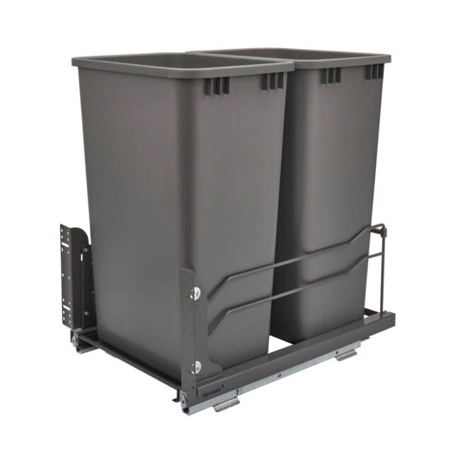 Rev-A-Shelf 53WC-2150SCDM-213 Double 50-Quart Kitchen Base in Cabinet Pull Out Plastic Waste Container - Gray
