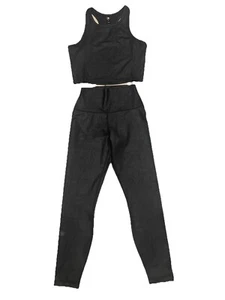Workout Leggings/Racerback Crop Tank 2-piece SET-Black Emboss Print, Small NWT - Picture 1 of 9