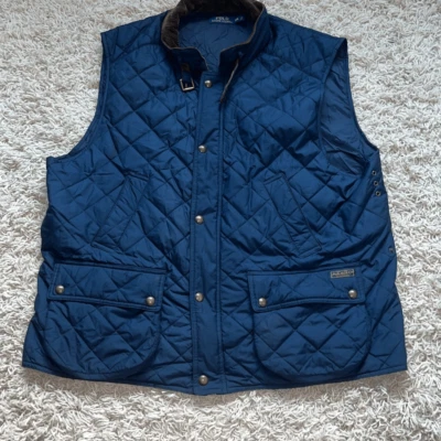 Polo Ralph Lauren Chaleco Acolchado Azul Marino Marrón Pana Cuello Mujer’s XXL Foto 1 de 4