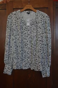 NWT IVORY FLORAL LONG SLEEVE BUTTON-DOWN PEPLUM BLOUSE BY ANN TAYLOR ~ XL - Picture 1 of 7
