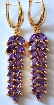 Gorgeous Amethyst Colour Topaz Earrings, 14k/585 Rose Gold Plated. New. - Image 1 of 4