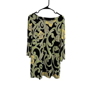Style & Co Black Yellow Green Floral Swirl Print Sheath Dress 3/4 Sleeve Size L - Picture 1 of 8