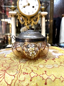 rare ancienne boite a biscuit bonbonnière en verre rosé émaillé polylobé ep 1900 - Picture 1 of 6