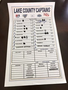 2014 Lake County Captains Clint Frazier Game Used Auto Line Up Card! 1/1 Rare - Picture 1 of 5