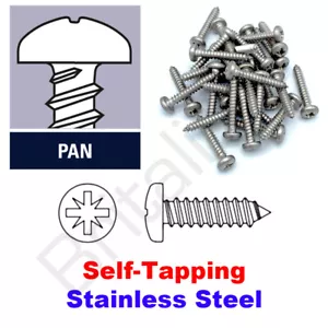 NO.8 X 1/2" 4.2MM X 13MM PAN HEAD SELF TAPPING SCREWS STAINLESS STEEL METAL A2 - Picture 1 of 6