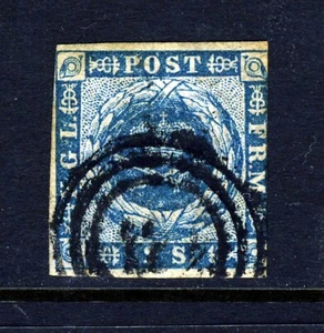 DENMARK 1854 2 sk Pale Blue Dotted Spandrels IMPERF Wmk Crown SG 8 VFU - Picture 1 of 2
