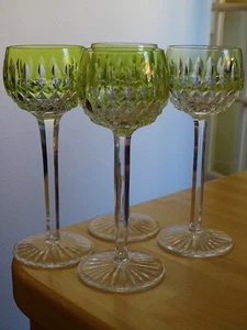 SAINT LOUIS 4 ANCIENS VERRES VIN COULEUR ROEMER CRISTAL COULEUR JAUNE ht 18,5 cm - Picture 1 of 12
