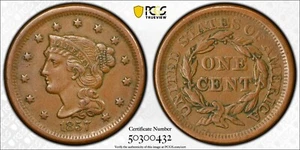*SUPER LOOKING 1857 BRAIDED HAIR LARGE CENT - AU-58BN NGC* - Picture 1 of 5