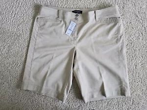 White house black market women's sz. 12 beige khaki Bermuda shorts NWT - Picture 1 of 6