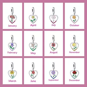 BIRTHSTONE BIRTHFLOWER BIRTHDAY MONTH CHARM 💜 GENUINE 925 STERLING SILVER - Picture 1 of 24