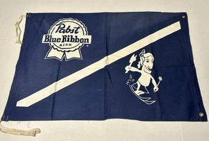 Vintage Pabst Blue Ribbon Banner Flag Promo Rare Graphic Blue White - Picture 1 of 9