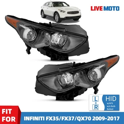 HID Headlight For 2009-2016 INFINITI FX35/FX37 w/AFS Black Driver+Passenger Pair Foto 1 de 4