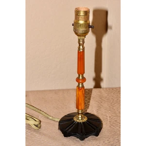 Alpine Art Deco Black Glass Butterscotch Bakelite and Brass Catalin Desk Lamp - Picture 1 of 12