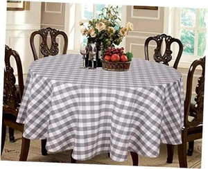 Tablecloth Buffalo Check Table Cloth Tabletop Cover 70" Round Grey/White - Picture 1 of 8