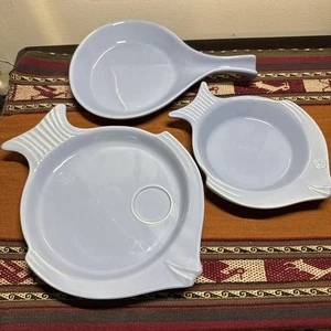 Vintage Hall Pottery Keramik 3-teiliges Immergrün Fisch Teller Servierset - Bild 1 von 17