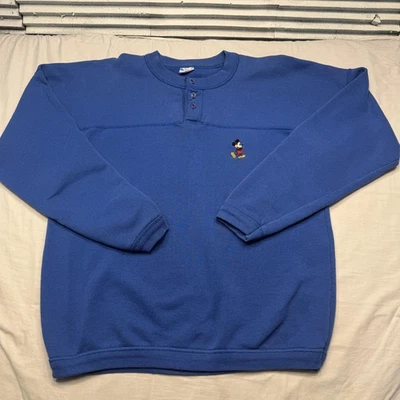 Sudadera De Colección Disney Mickey Mouse Mujer Extra Grande Azul Henley EE. UU. Años 80 Foto 1 de 4