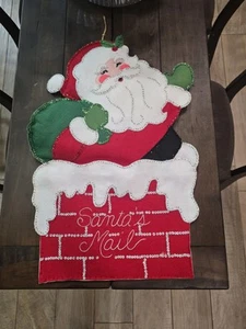VINTAGE Christmas Card Holder Bucilla Jeweled Santa Claus Mail Bag Decorations - Picture 1 of 5