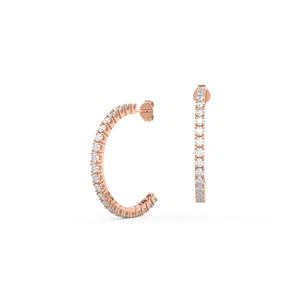 Gold Earrings GLI HRD Certified Lab Created Round 1 Carat Diamond 18K Rose Hoops - Picture 1 of 8