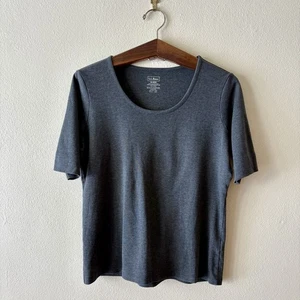 L.L. Bean Pima Cotton Tee Women’s L Reg Elbow Sleeve Jewel Neck Charcoal Gray - Picture 1 of 8