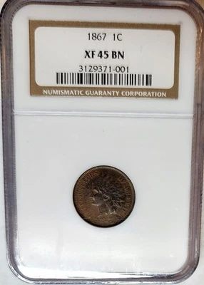 1867 Indian Head Cent Penny 1C NGC EXTRA FINE 45 XF 45 - Image 1 of 4