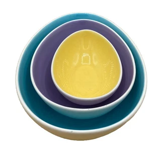 Set of 3 Hallmark Egg-Shaped Nesting Bowls Blue, Purple, Yellow Spring Decor - Picture 1 of 5
