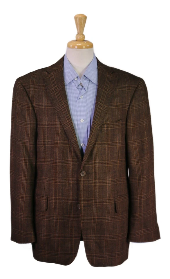 Спортивное пальто блейзер Arnold Brant коричневое черное клетчатое кашемировое норковое 2-Btn 42S - Изображение 1 из 4