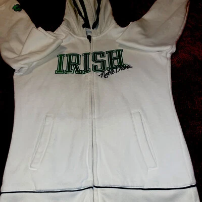 Notre Dame Champion White Green Hooded Sweatshirt Girls Size Small Foto 1 de 4