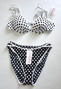 NWT Vintage Carabella 2 Pc Black White Polka Dots Women's Swim Bathing Suit 14 - Picture 1 of 4