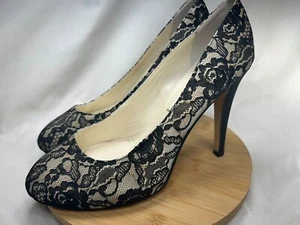Something Bleu Women's Stiletto Heels Black Lace 10 Italy Leather Soles Party - Picture 1 of 19