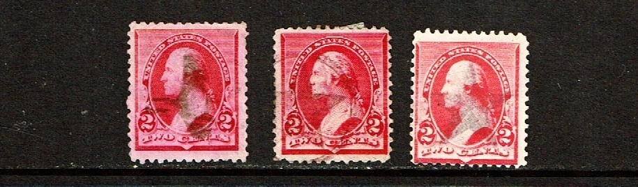 1890-3 U.S. CLASSIC Regular Issue  2c Carmine Lot of 3 Sc#220 Fancy Cancels Note - Image 1 of 1