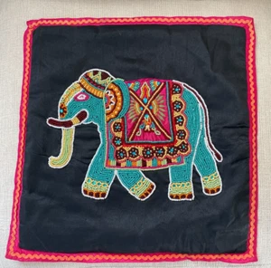 Beaded Elephant Throw Pillow Cover 16"x16" Hand Made BoHo - Picture 1 of 5