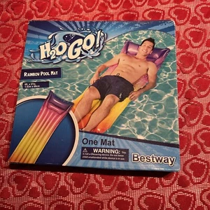 Rainbow Inflatable Pool Mat - H20 Go! -6ft X 27in - New Lounge Float Mattress - Picture 1 of 3