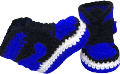 Crochet Baby Sneakers J Basketball Air Handmade Boys Girls Newborn Knit Blue - Image 1 of 2