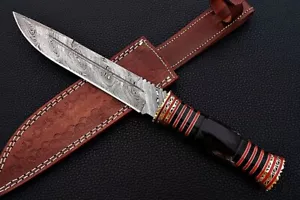 custom handmade damascus steel 13" bowie knife resin handle with brass clip - Picture 1 of 6