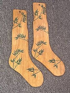 Handmade Wooden Stenciled Bamboo Sock Blocker Pair BinQA