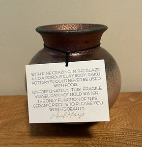 Vaso ceramica artistica Raku fuoco firmato Paul Harp effetti metallici iridescente 7 3/4" - Foto 1 di 11